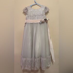 Elegant Gray Tulle Dress with Pink Accents